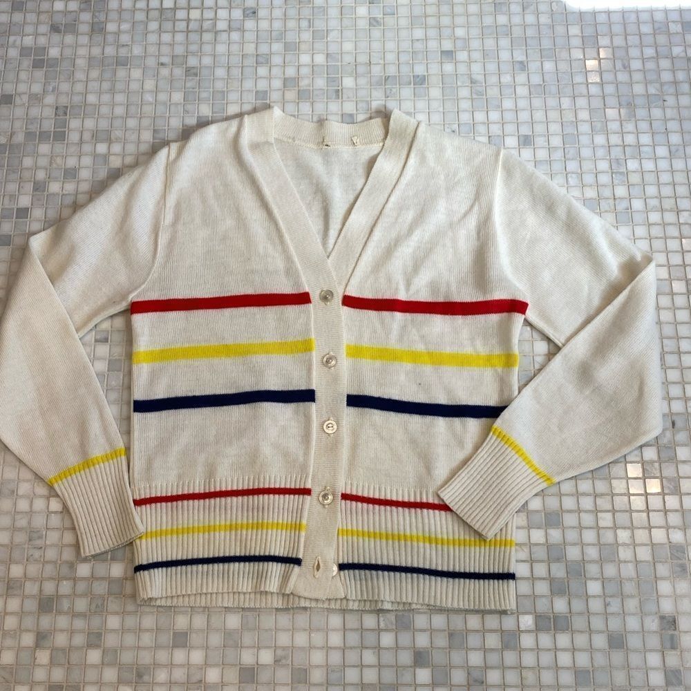 Vintage 50s 60s White Wool Button-down